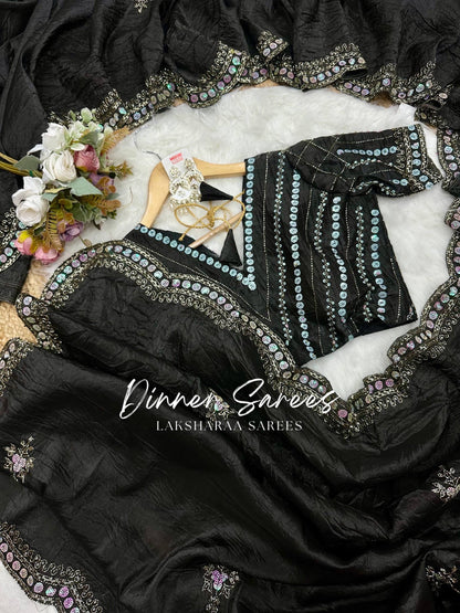 VANESA — Beautiful Unique Crush Georgette Saree with handwork borders