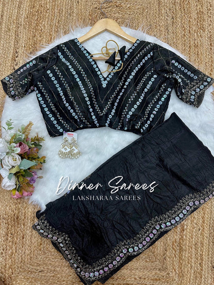 VANESA — Beautiful Unique Crush Georgette Saree with handwork borders