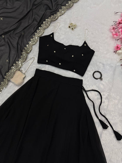 Beaded strap blouse paired with ready-made Lehenga from Laksharaa Sarees, featuring intricate beadwork and traditional design.