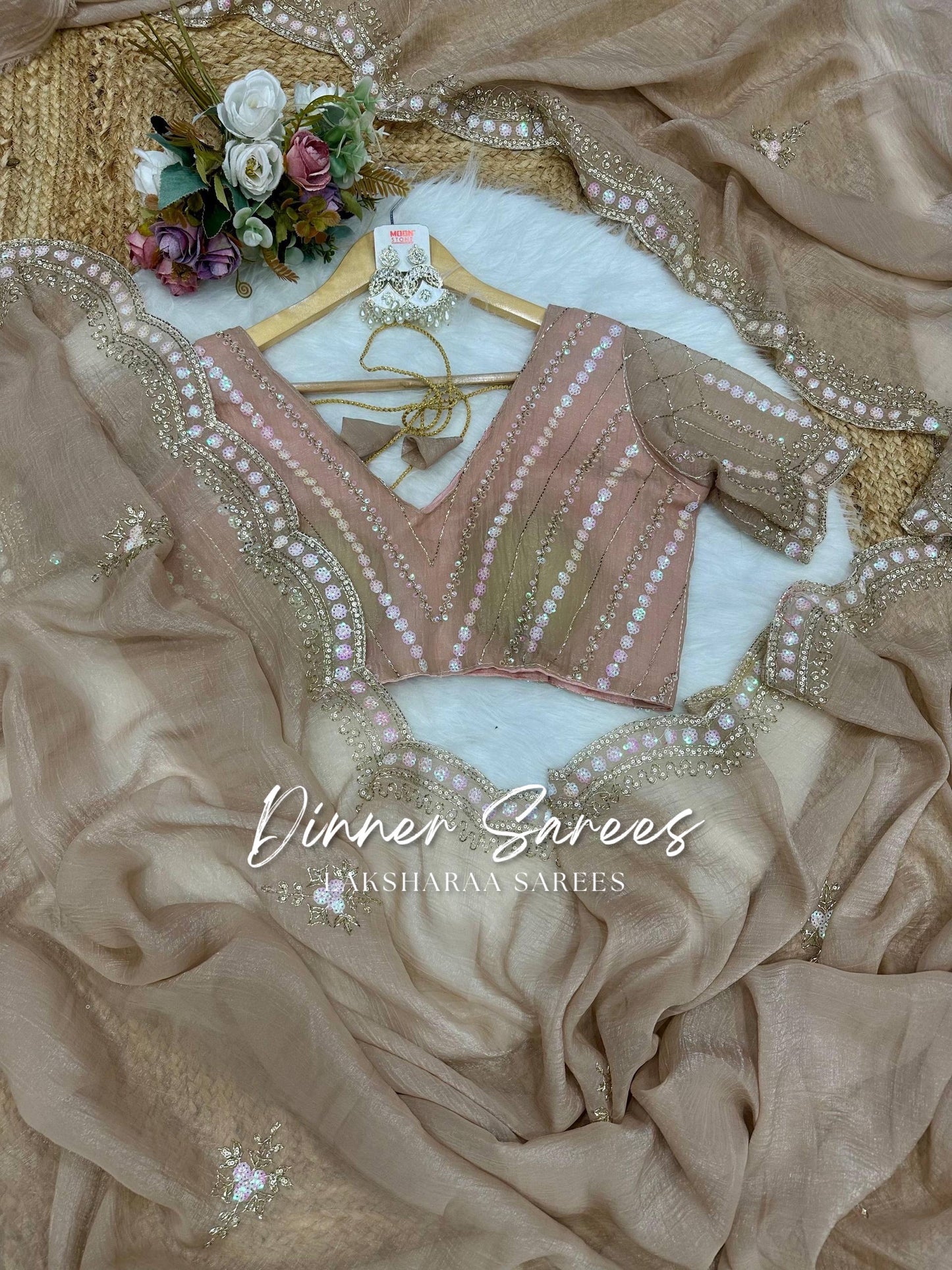 VANESA — Beautiful Unique Crush Georgette Saree with handwork borders