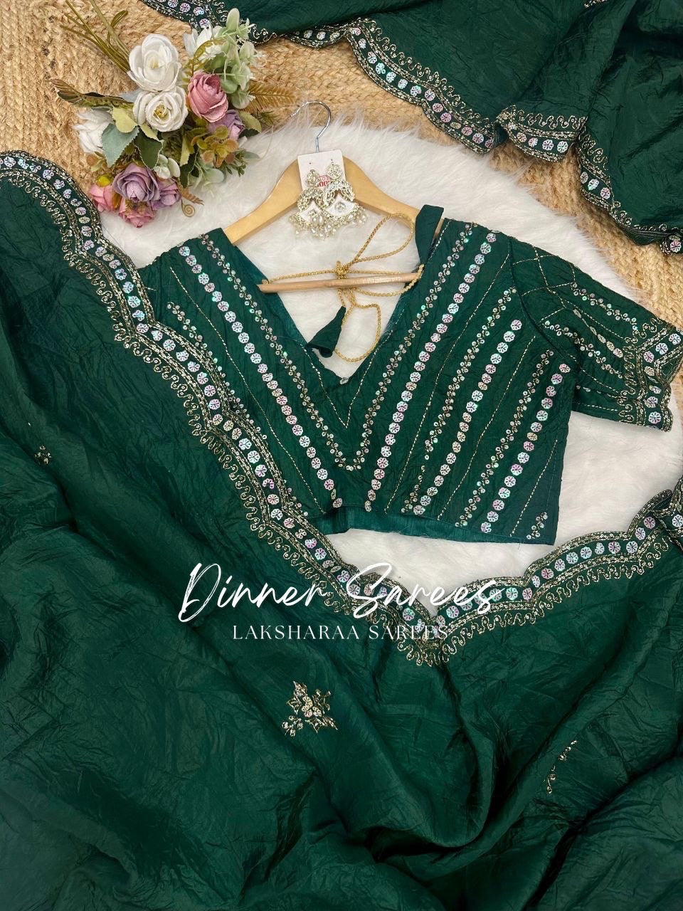VANESA — Beautiful Unique Crush Georgette Saree with handwork borders