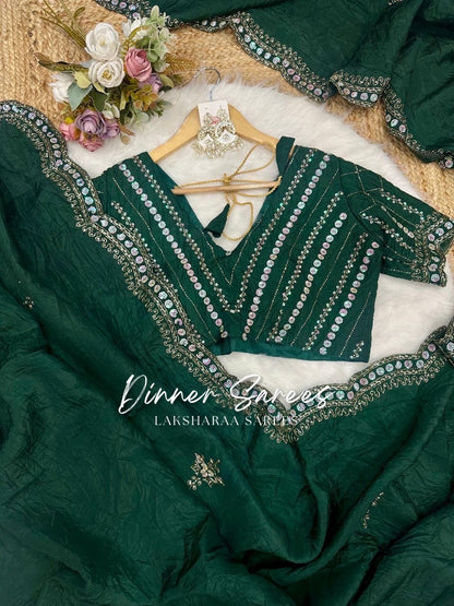 VANESA — Beautiful Unique Crush Georgette Saree with handwork borders