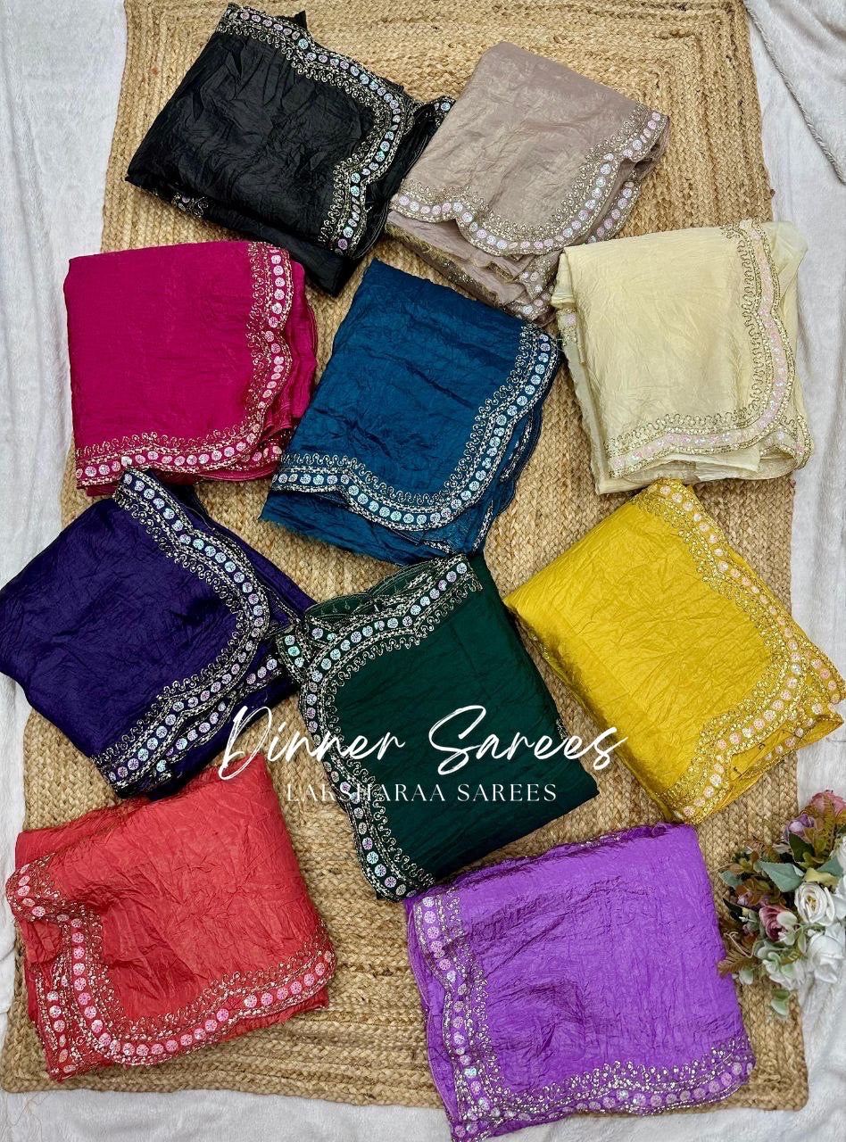 VANESA — Beautiful Unique Crush Georgette Saree with handwork borders