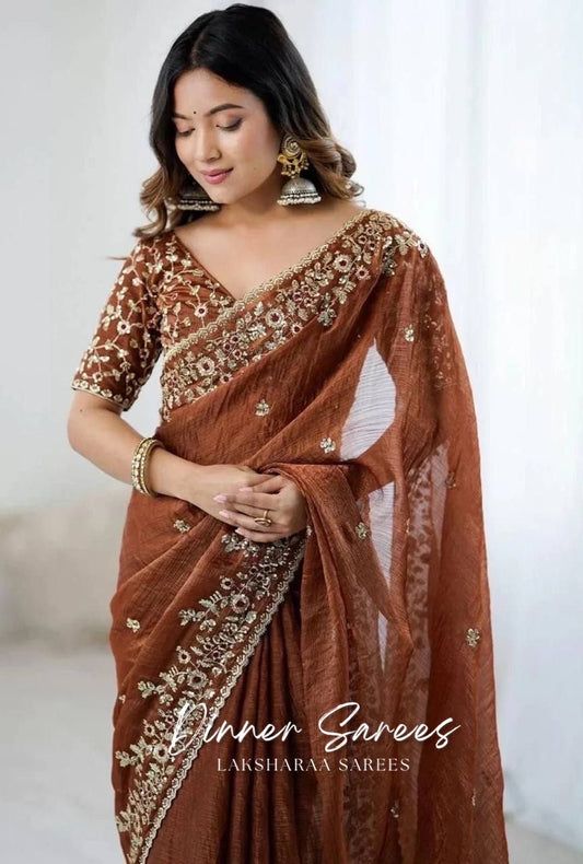ROSALIE — Soft Fandy Chiffon Saree with heavy embroidery work