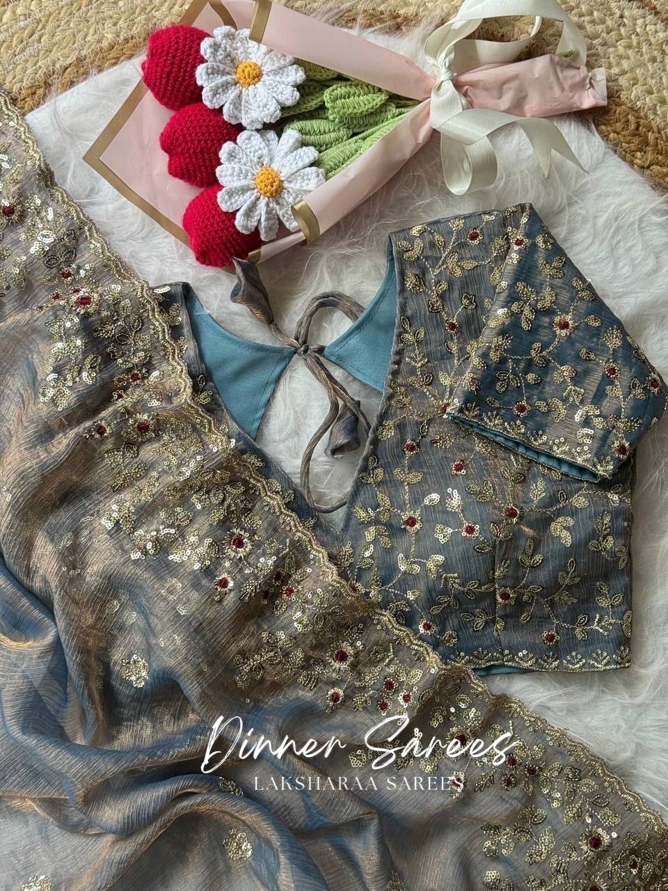 ROSALIE — Soft Fandy Chiffon Saree with heavy embroidery work