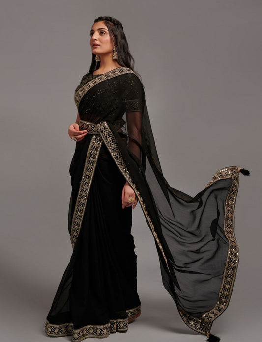 Partywear Georgette Saree with free belt