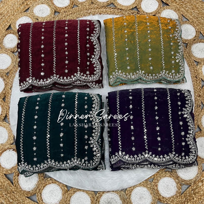 KISHAA — Premium Shimmer Stone & Sequin Dinner Saree in Pastel Series & Bold Shades