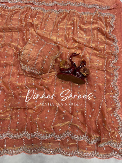 KISHAA — Premium Shimmer Stone & Sequin Dinner Saree in Pastel Series & Bold Shades