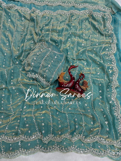 KISHAA — Premium Shimmer Stone & Sequin Dinner Saree in Pastel Series & Bold Shades