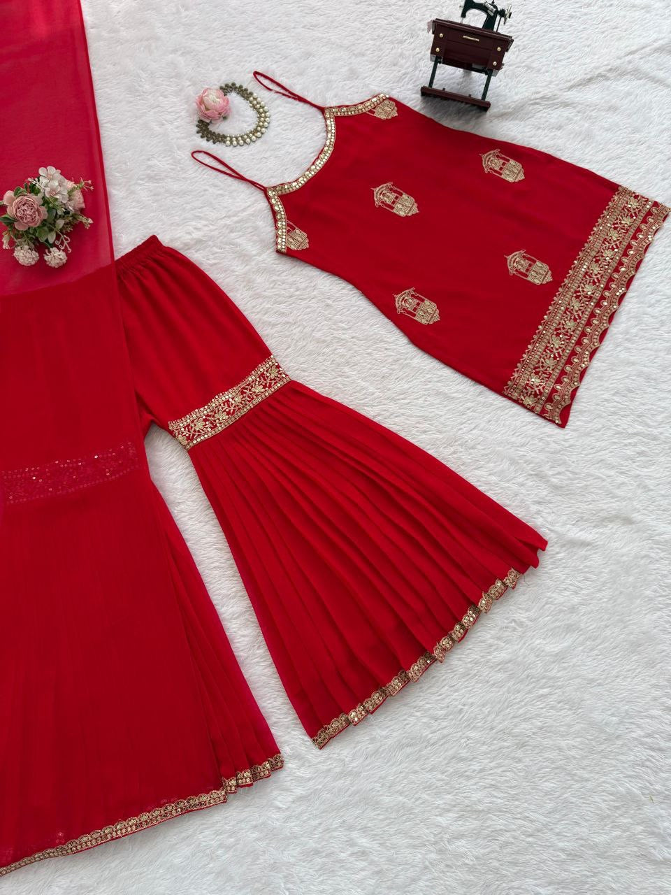 Premium Red Sharara Suit