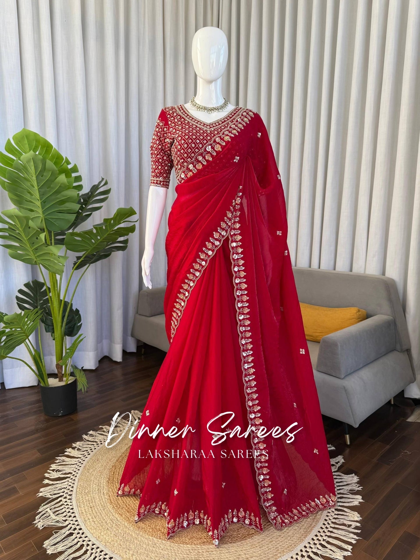ALISA — Georgette Dinner Saree x Embroidered Border - Laksharaa Sarees