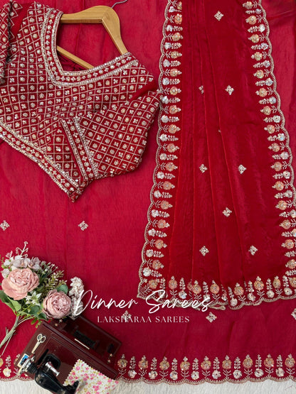 ALISA — Georgette Dinner Saree x Embroidered Border - Laksharaa Sarees