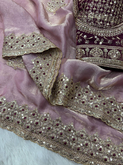 Laksharaa Sarees JESSIA premium shimmer saree with intricate design and matching readymade blouse, displayed on a mannequin.