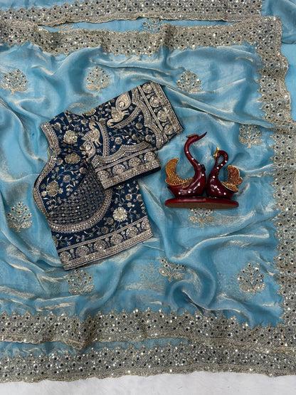Laksharaa Sarees JESSIA shimmer saree with matching readymade blouse, featuring elegant fabric and intricate design details.