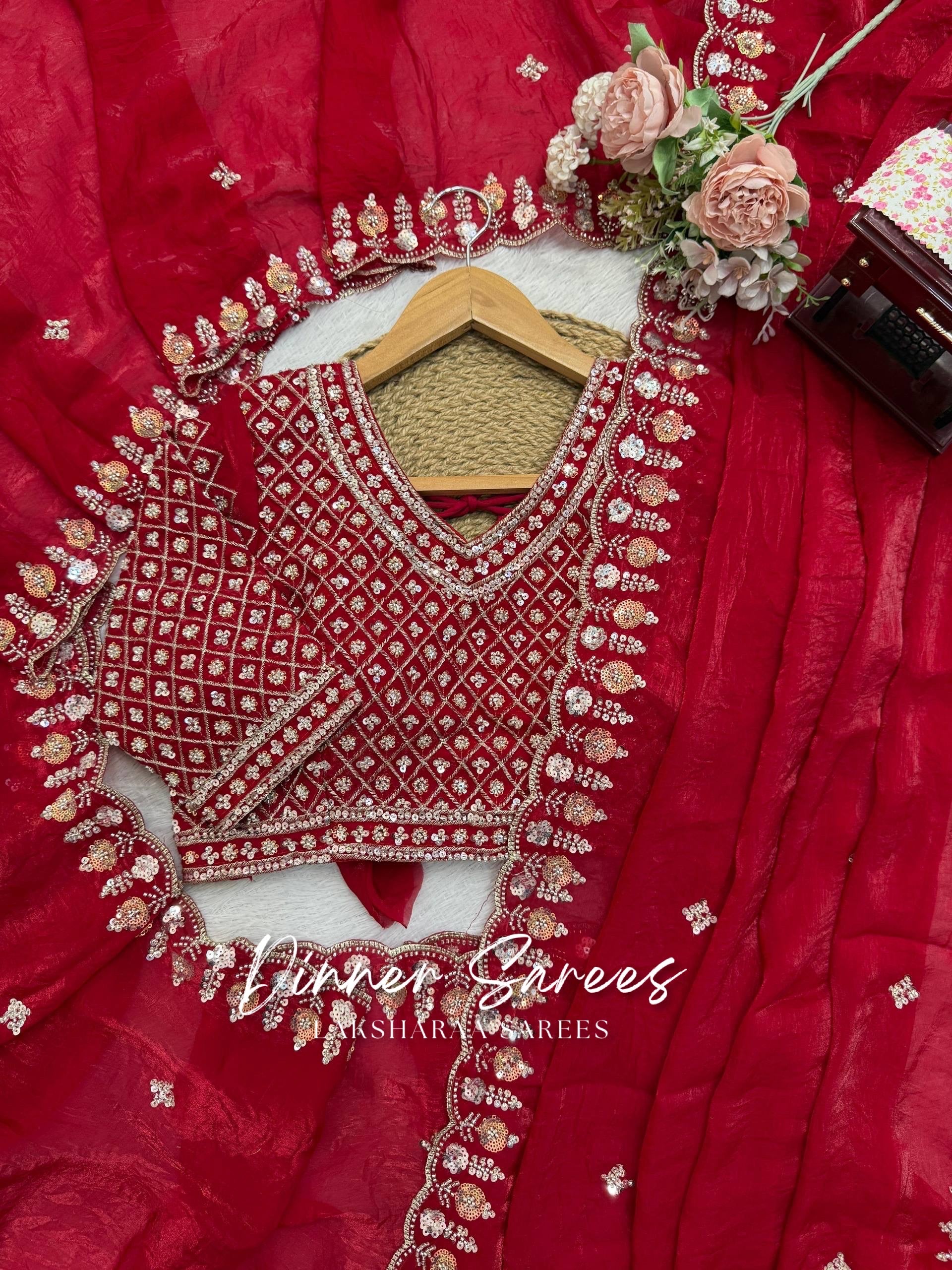 ALISA — Georgette Dinner Saree x Embroidered Border - Laksharaa Sarees