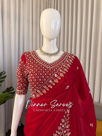 ALISA — Georgette Dinner Saree x Embroidered Border - Laksharaa Sarees