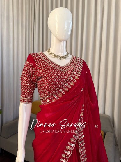 ALISA — Georgette Dinner Saree x Embroidered Border - Laksharaa Sarees