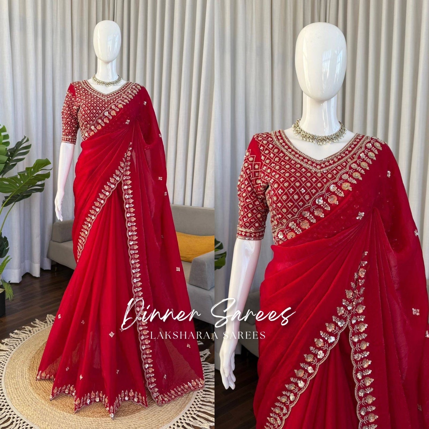 ALISA — Georgette Dinner Saree x Embroidered Border - Laksharaa Sarees