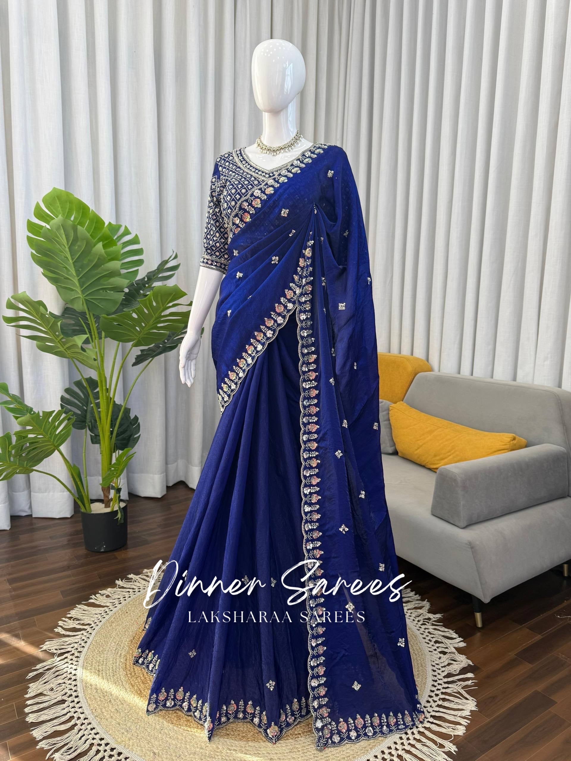 ALISA — Georgette Dinner Saree x Embroidered Border - Laksharaa Sarees