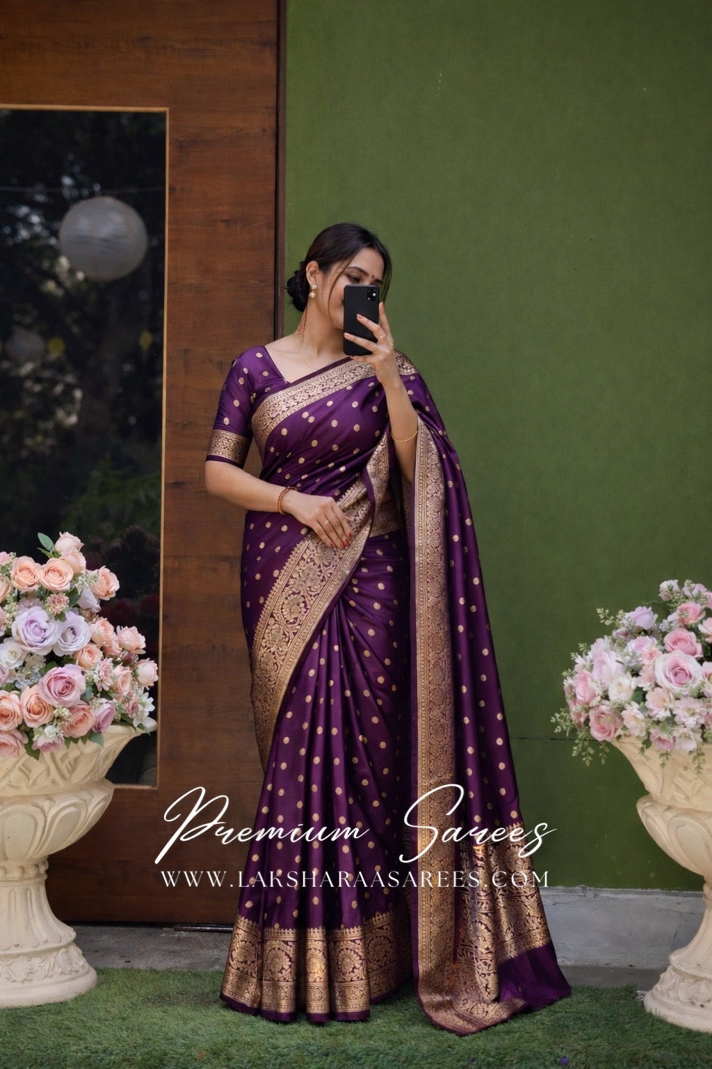 Dual toned Banarasi soft silk saree by Laksharaa Sarees with intricate gold zari work and vibrant color contrasts.