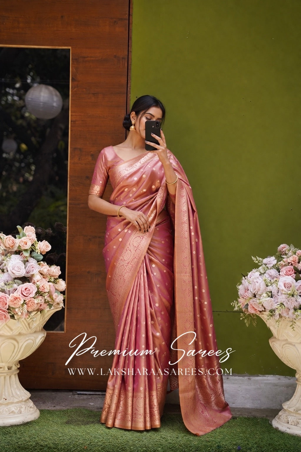 NILAA dual toned Banarasi soft silk saree in vibrant colors with intricate gold zari patterns, crafted by Laksharaa Sarees.