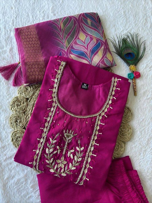 Hot Pink Green Premium Kurta Suit