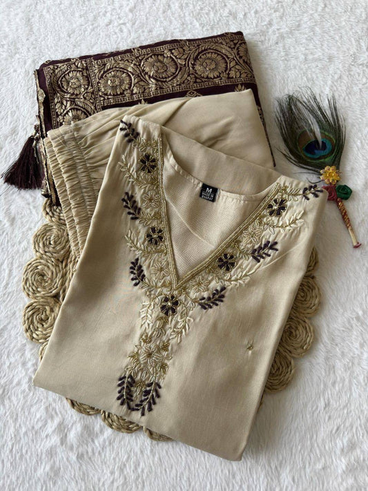 Pastel Khaki Premium Kurta Suit