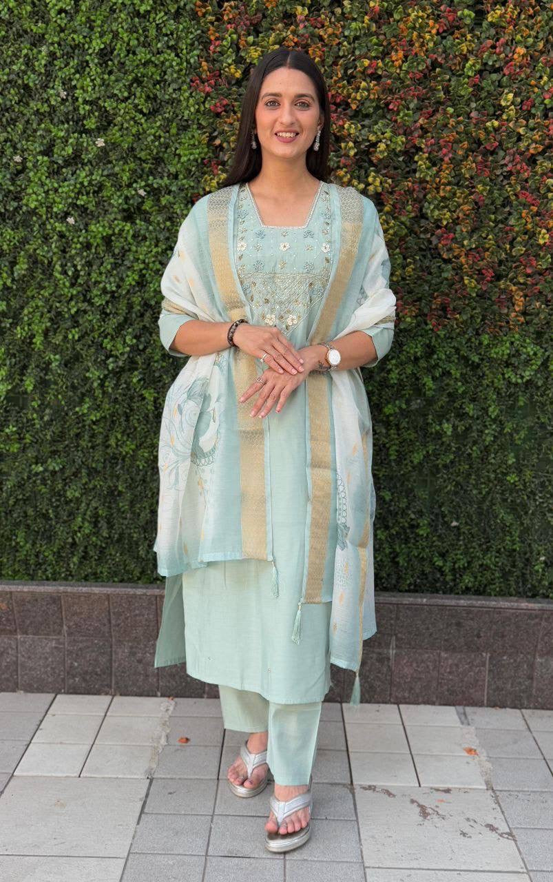 Pastel Turquoise Premium Kurta Suit