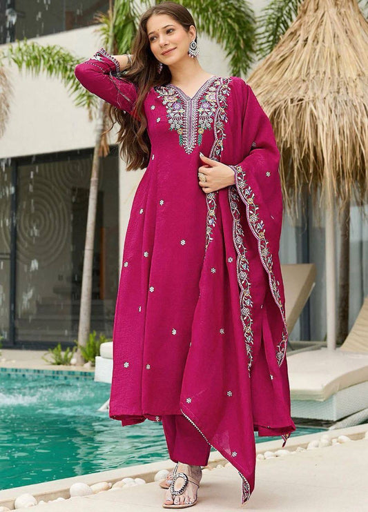 Hot Pink Floral Comfy Kurti Set - Laksharaa Sarees
