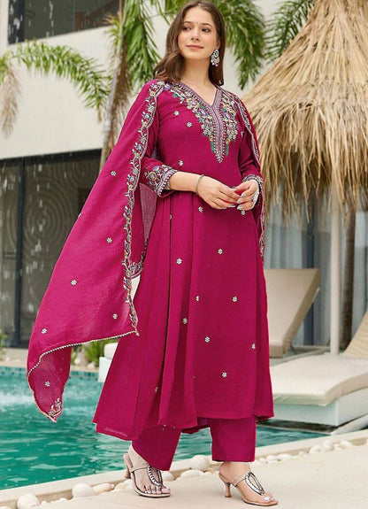 Hot Pink Floral Comfy Kurti Set - Laksharaa Sarees
