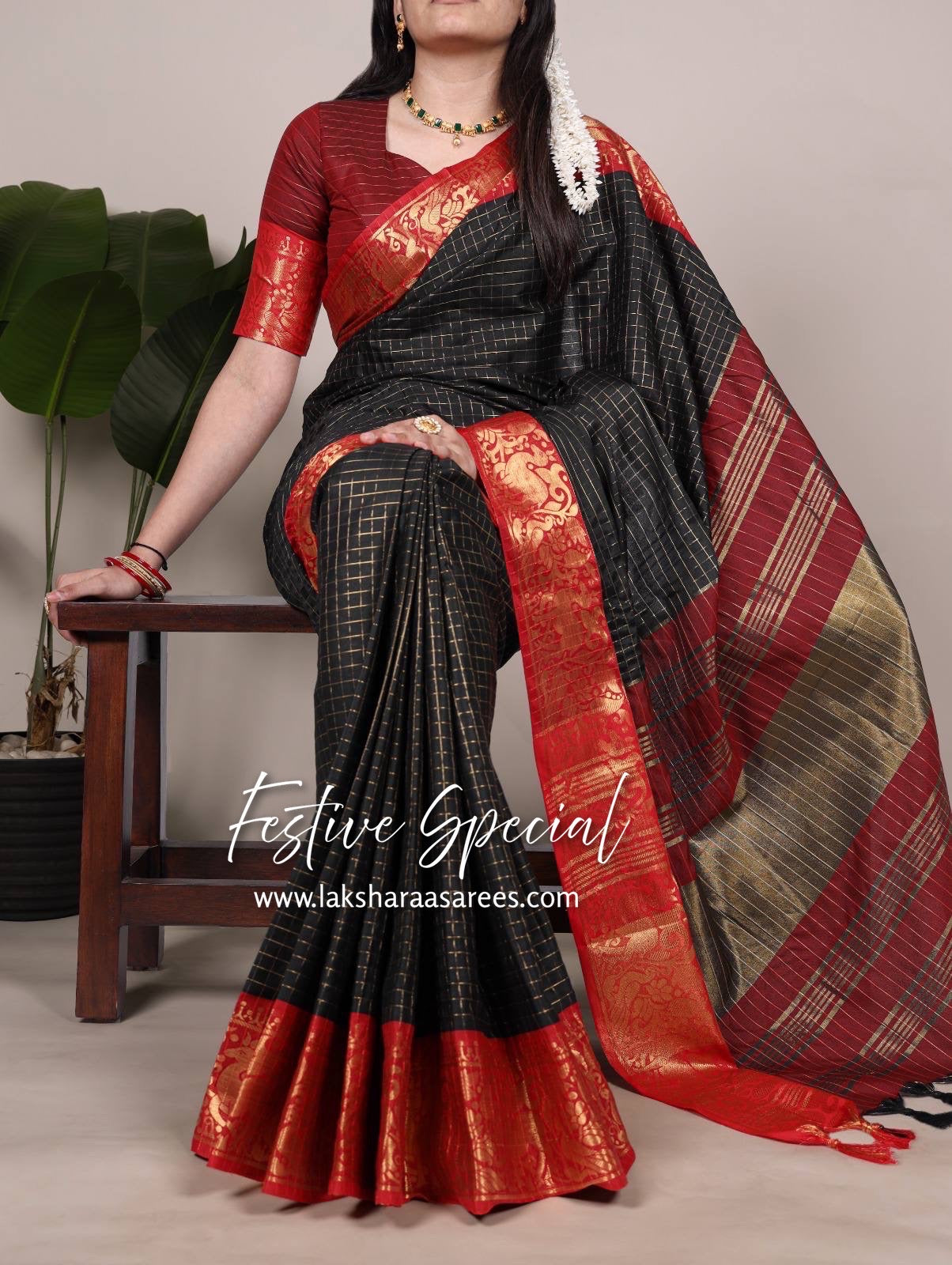Chex Cotton Saree X Constrast Border