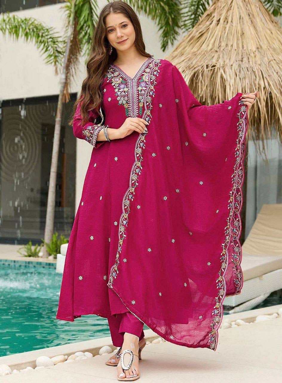 Hot Pink Floral Comfy Kurti Set - Laksharaa Sarees