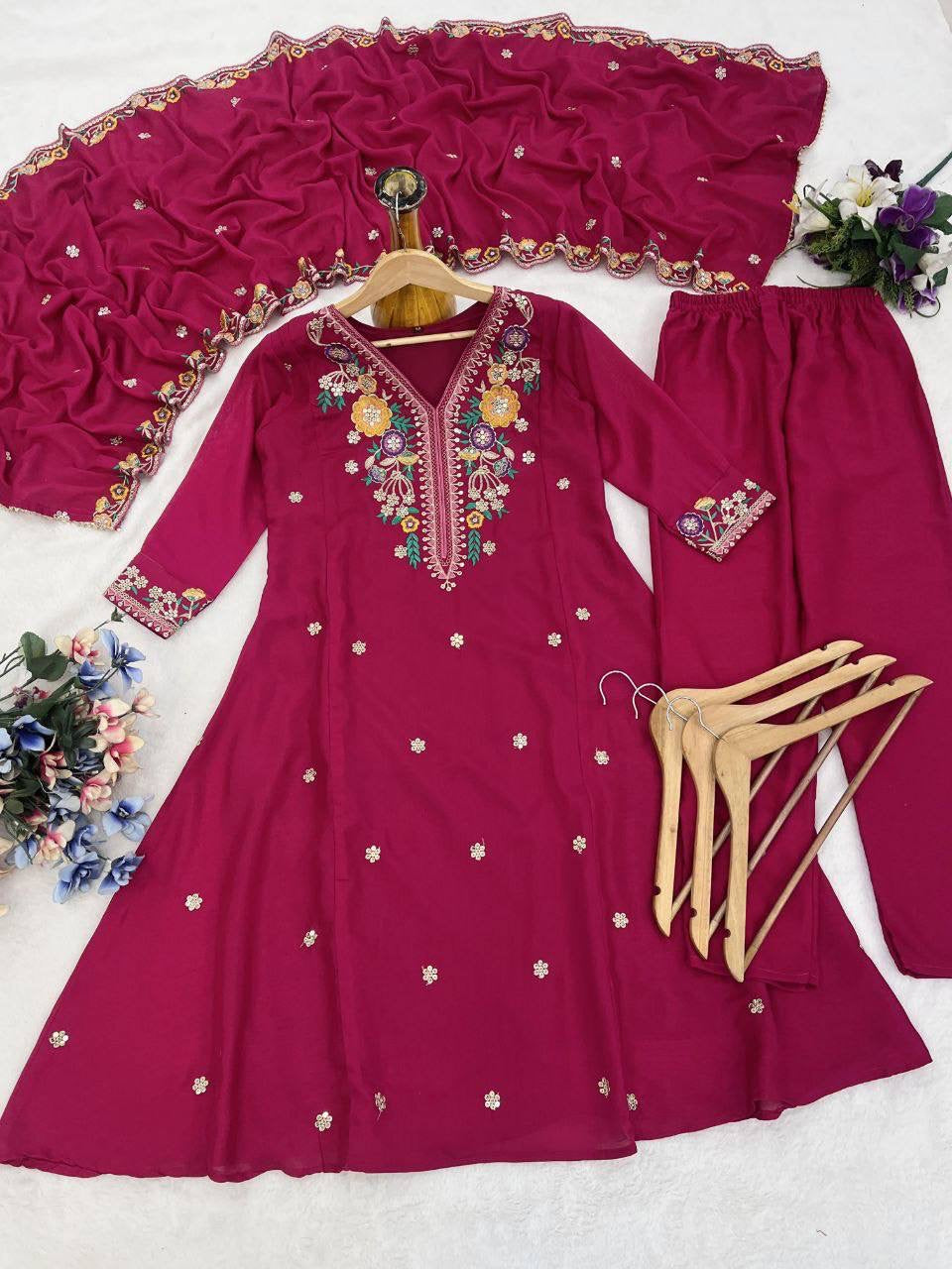 Hot Pink Floral Comfy Kurti Set - Laksharaa Sarees