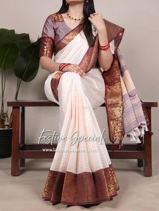 Chex Cotton Saree X Constrast Border