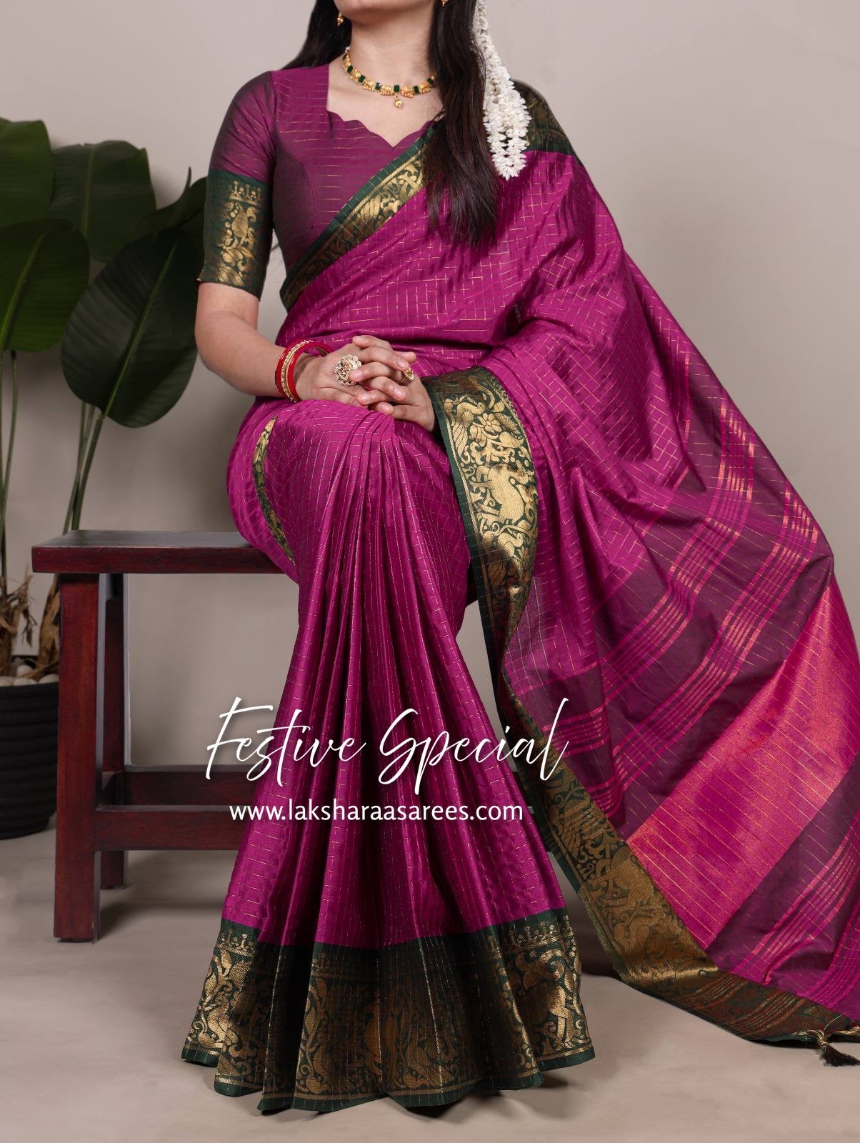 Chex Cotton Saree X Constrast Border