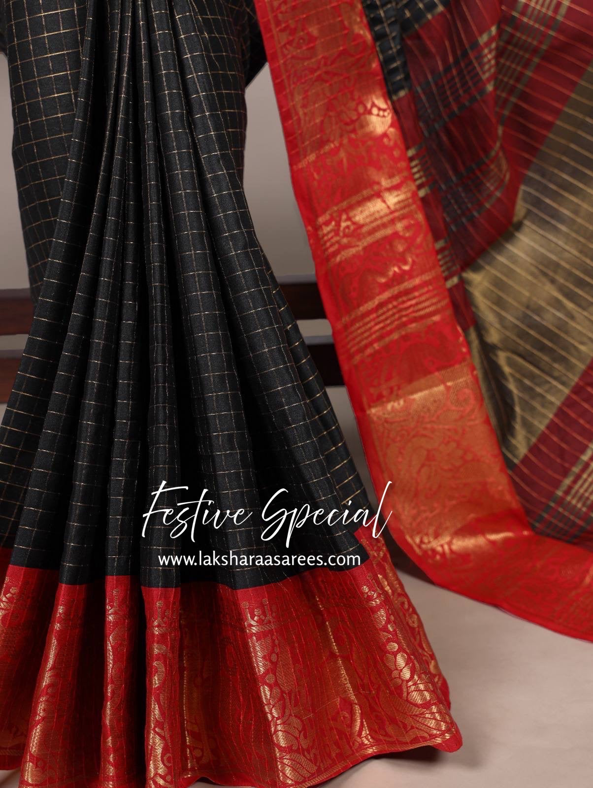 Chex Cotton Saree X Constrast Border