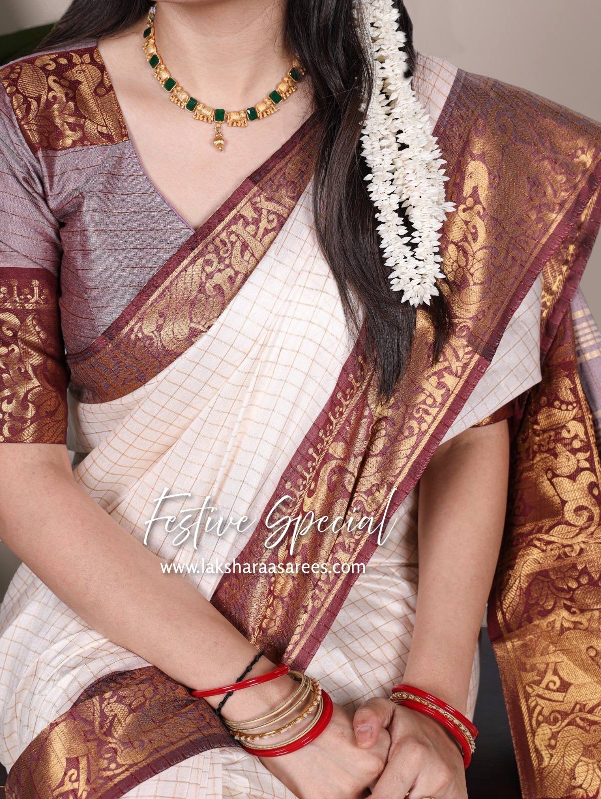 Chex Cotton Saree X Constrast Border