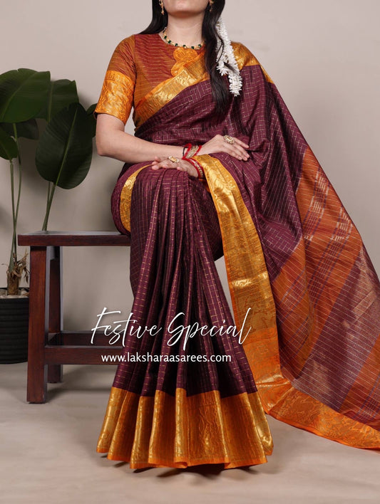 Chex Cotton Saree X Constrast Border