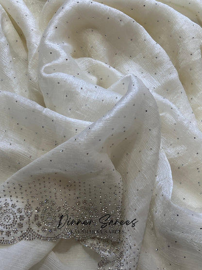 SOFIA - Premium Dreamy White Shimmer Saree x Stone work