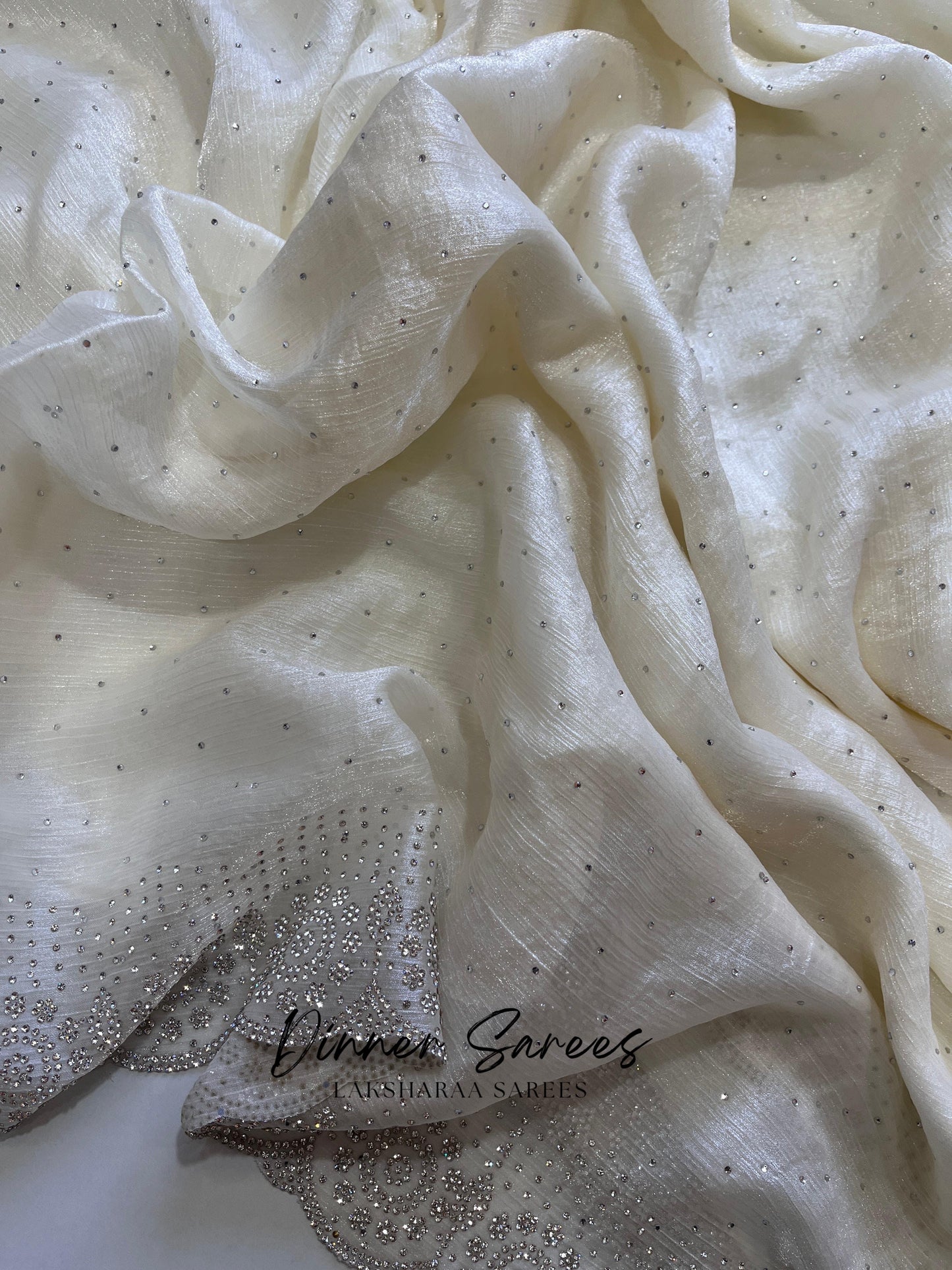 SOFIA - Premium Dreamy White Shimmer Saree x Stone work