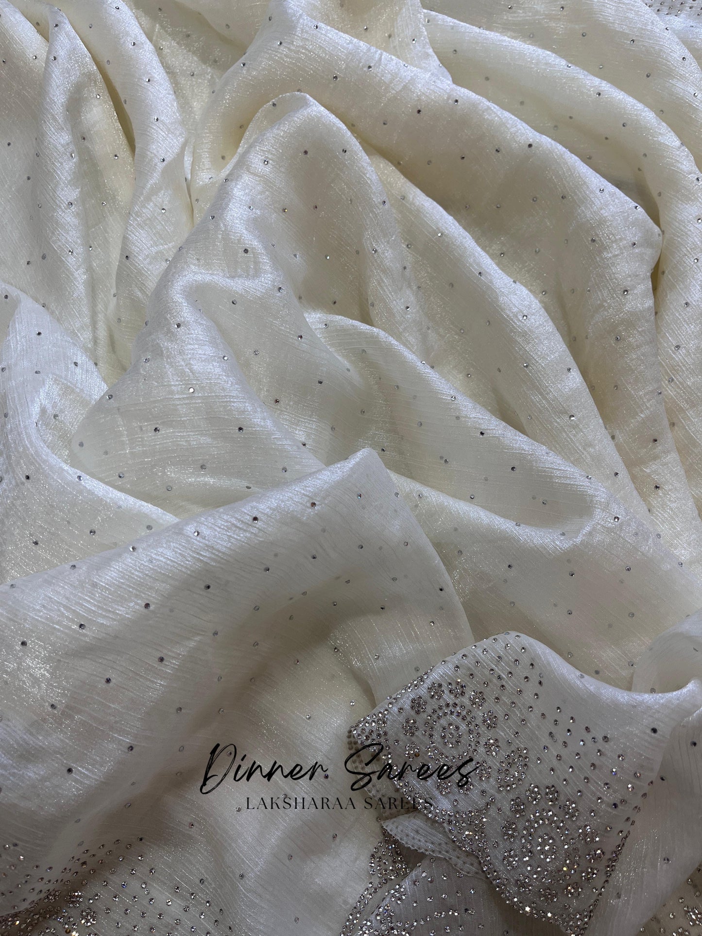 SOFIA - Premium Dreamy White Shimmer Saree x Stone work