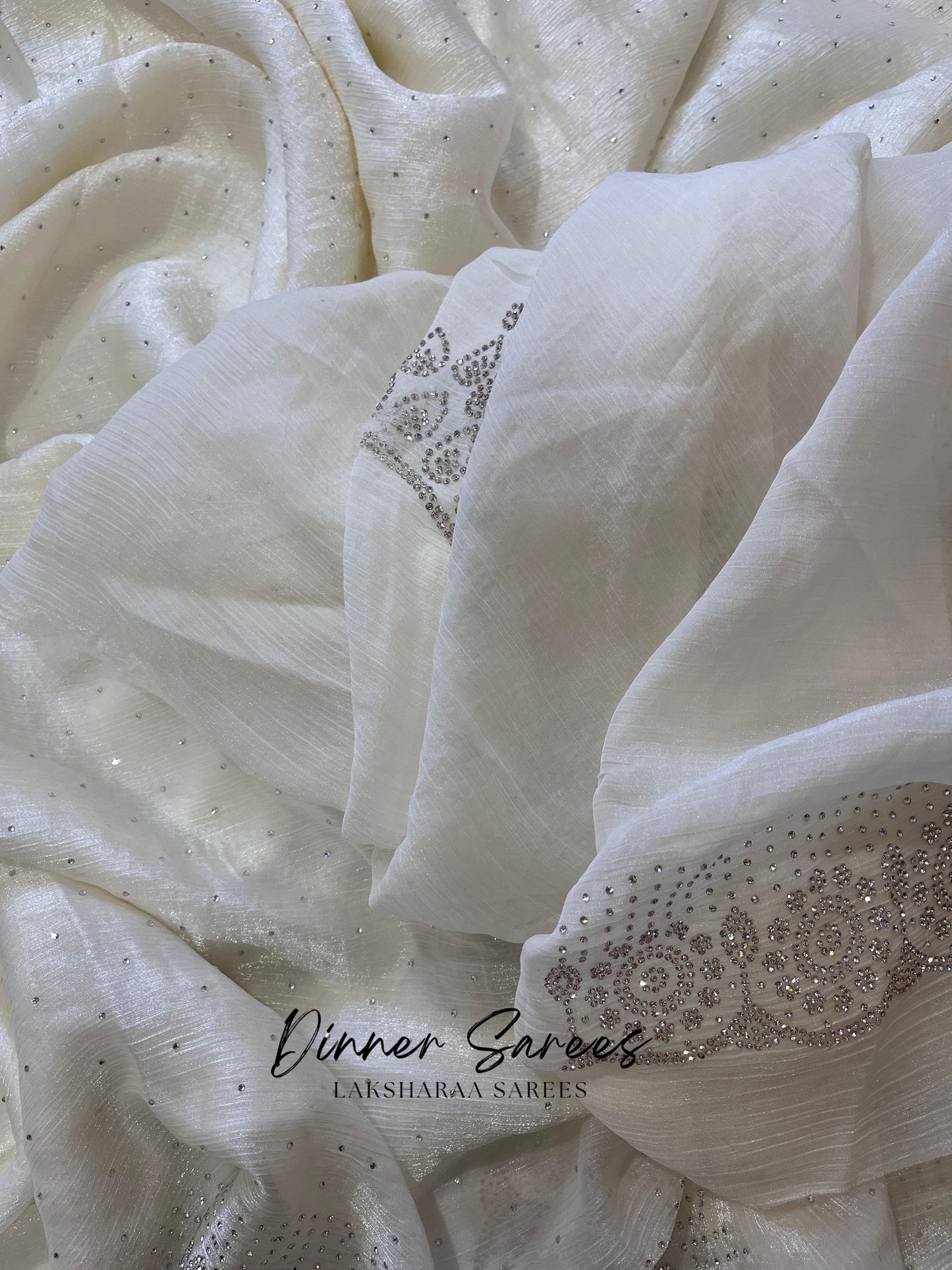 SOFIA - Premium Dreamy White Shimmer Saree x Stone work