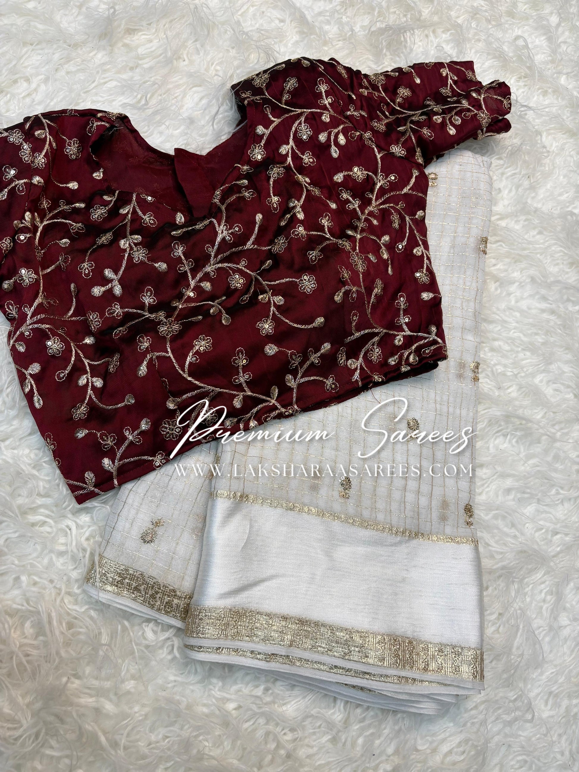 VANI Chex Viscose Georgette Saree with embroidered blouse, showcasing intricate embroidery and elegant draping, by Laksharaa Sarees