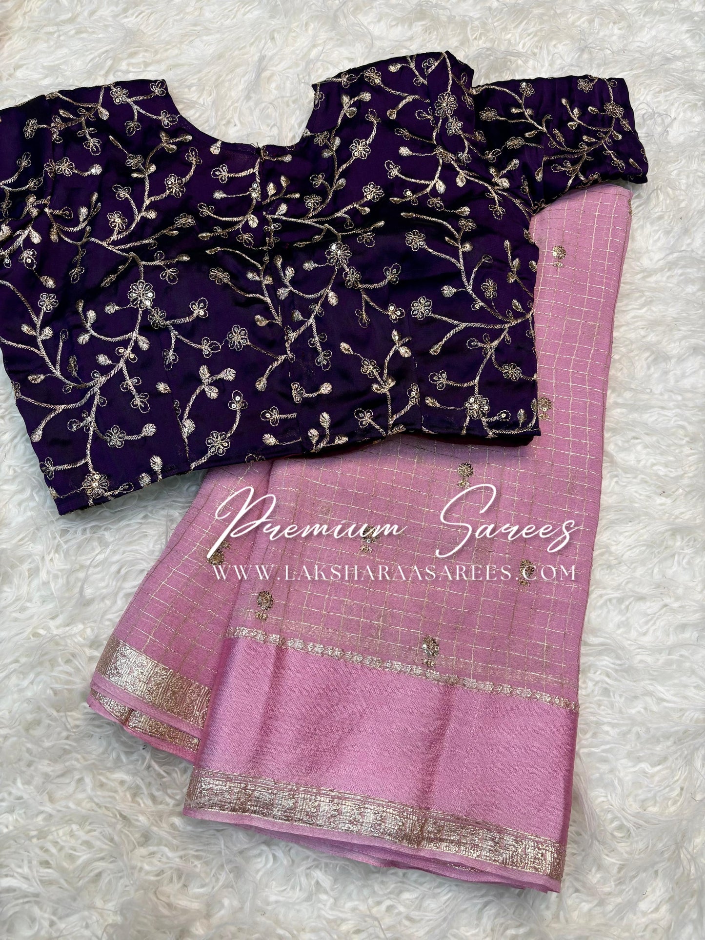 VANI Chex Viscose Georgette Saree with embroidered blouse, featuring intricate embroidery and elegant drape, by Laksharaa Sarees