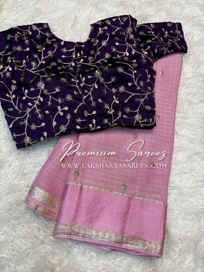 VANI Chex Viscose Georgette Saree with embroidered blouse, featuring intricate embroidery and elegant drape, by Laksharaa Sarees