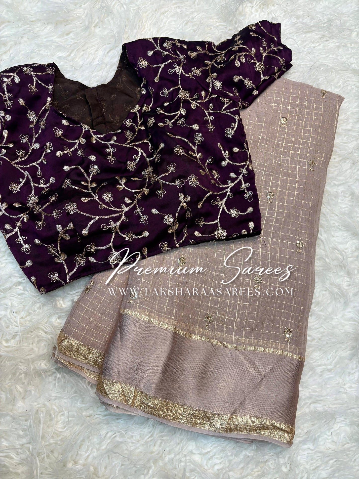 VANI Chex Viscose Georgette Saree with embroidered blouse, showcasing intricate embroidery and elegant drape, by Laksharaa Sarees