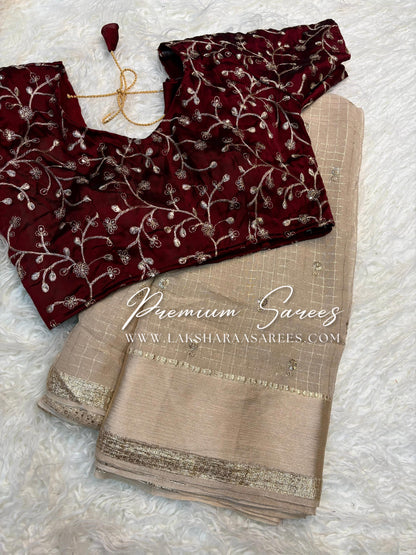 VANI Chex Viscose Georgette Saree with embroidered blouse, showcasing elegant fabric and intricate embroidery details.