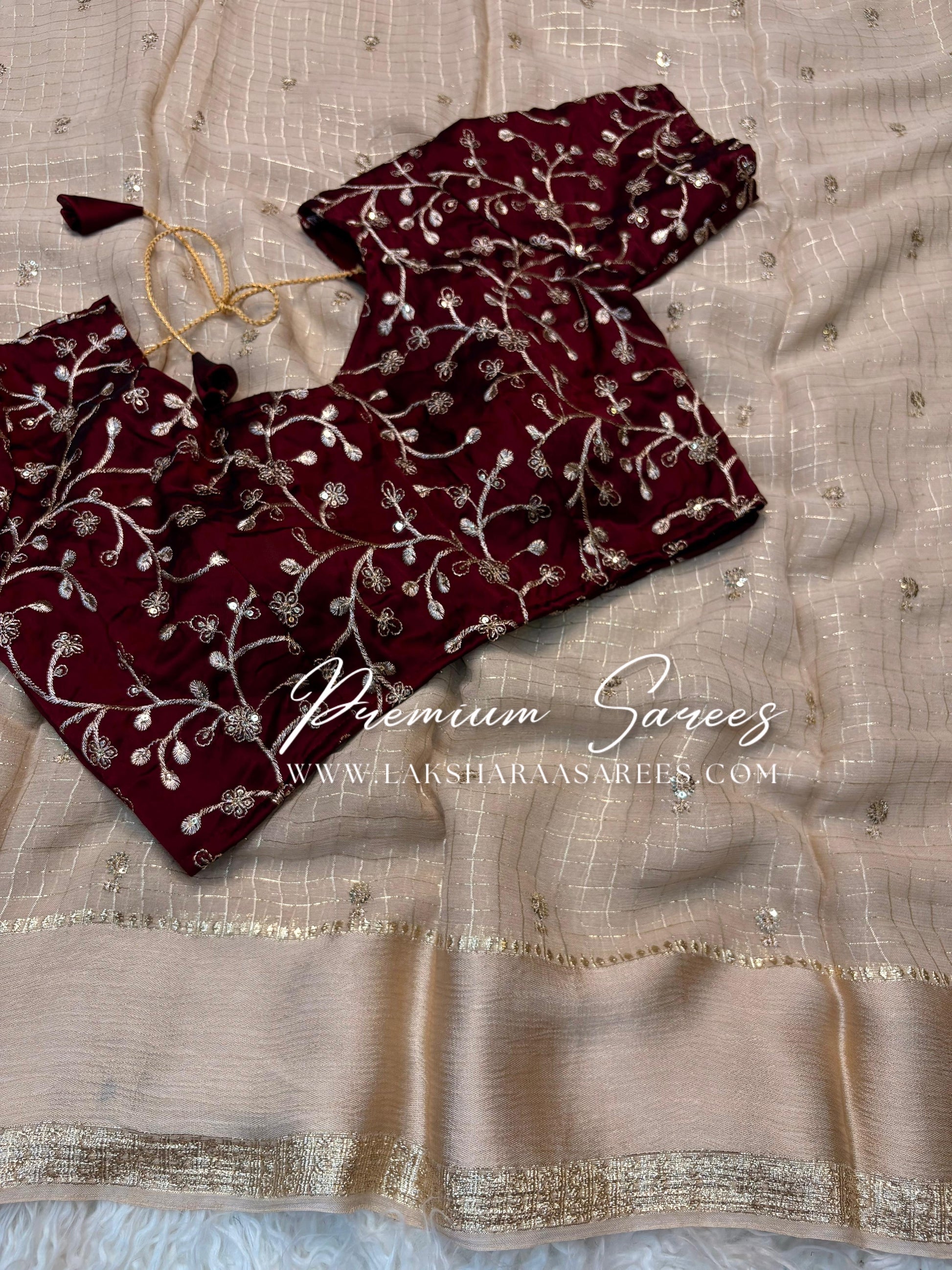 VANI Chex Viscose Georgette saree with embroidered blouse from Laksharaa Sarees, featuring elegant fabric and detailed embroidery.
