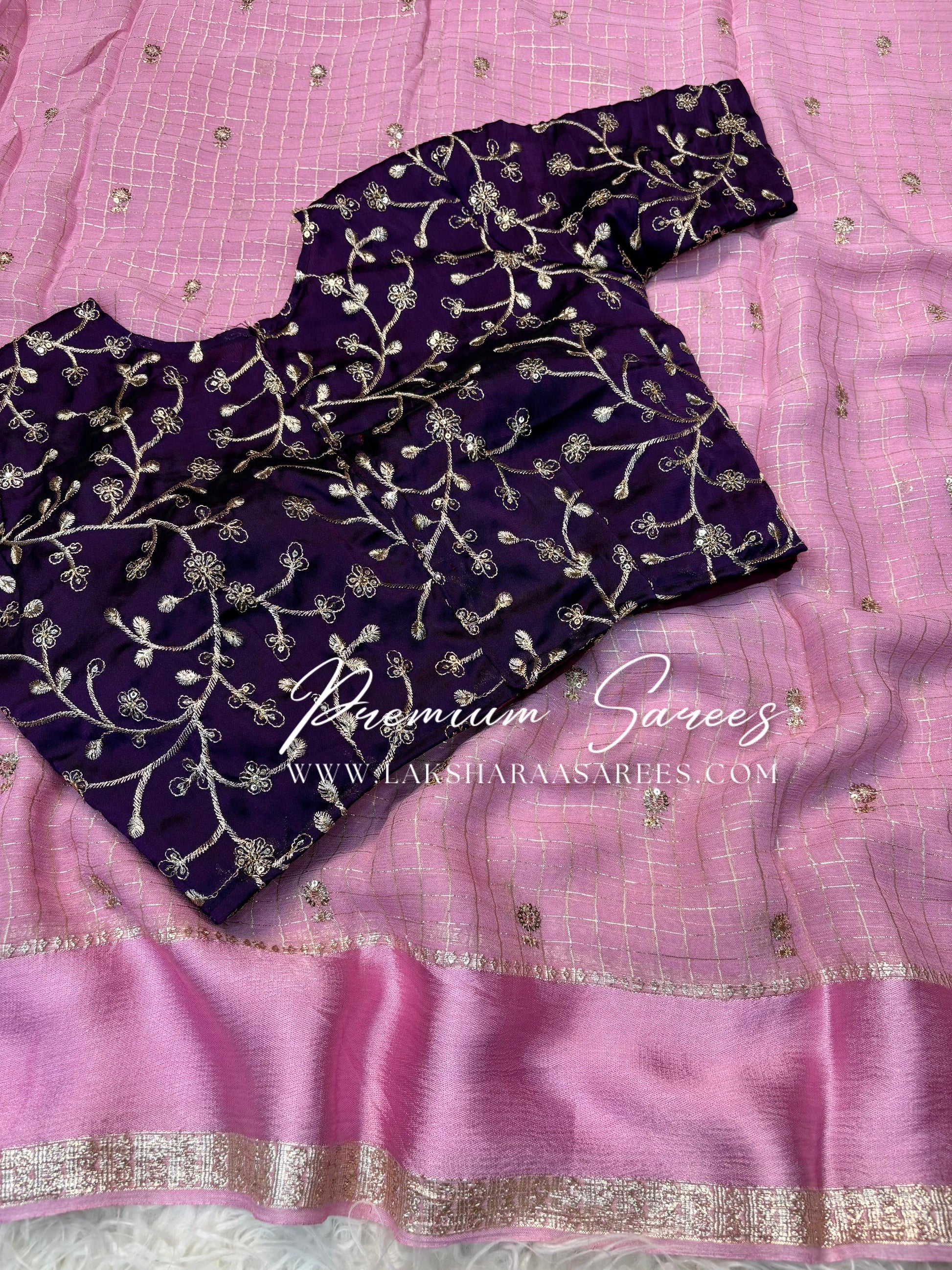 VANI Chex Viscose Georgette Saree with embroidered blouse, featuring intricate embroidery and elegant drape, by Laksharaa Sarees.