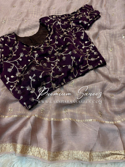 VANI Chex Viscose Georgette Saree with embroidered blouse by Laksharaa Sarees, featuring intricate embroidery and elegant drape.